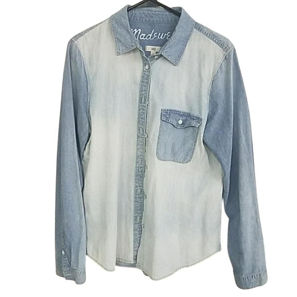 EUC Madewell denim dual tone button up‎ boho shirt, sz L